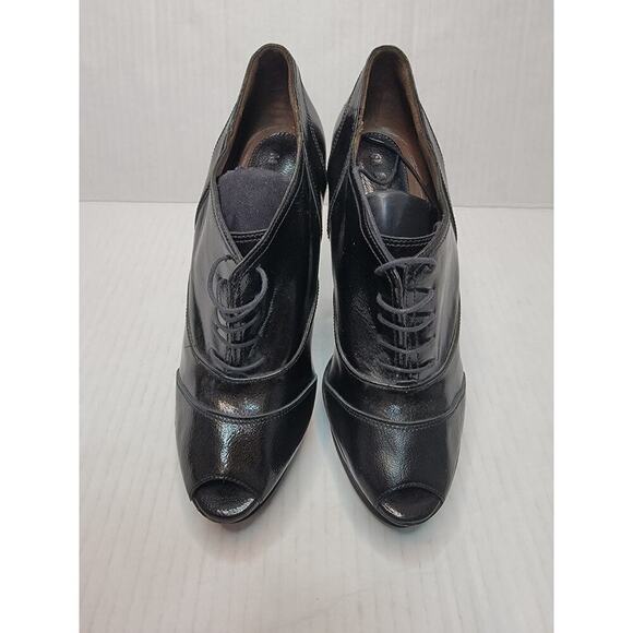 MARNI ITALY peep-toe lace-up patent leather brogue wedge platform booties 41 - Picture 3 of 10